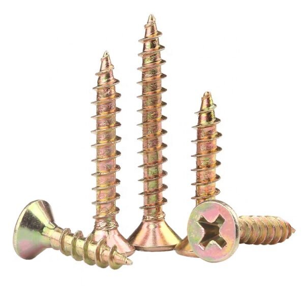China Supplier's DIN7505 Half-Thread Double Yellow Zinc-Plated Carbon Steel Wood Screws M5 Countersunk Head Chipboard Screw