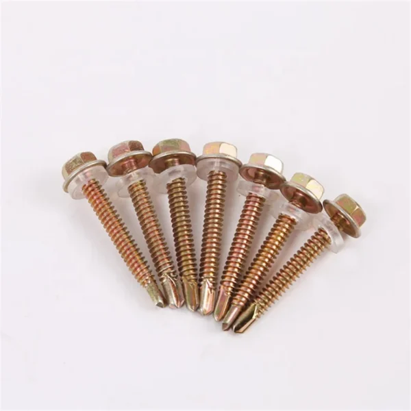 Carbon Steel Flange Hex Washer Coating Painted Hex Hexagon Self Drilling Screws Silver White Zinc Plated