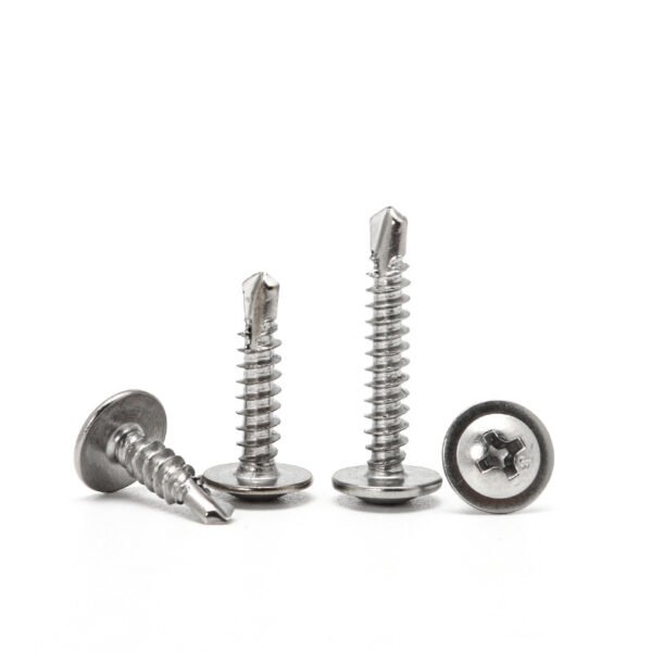 China Manufactured M6 Large Flat Head Self-Tapping Drill Tail Screw 410 Stainless Steel Smooth Ring Spiral Double Cap Shank